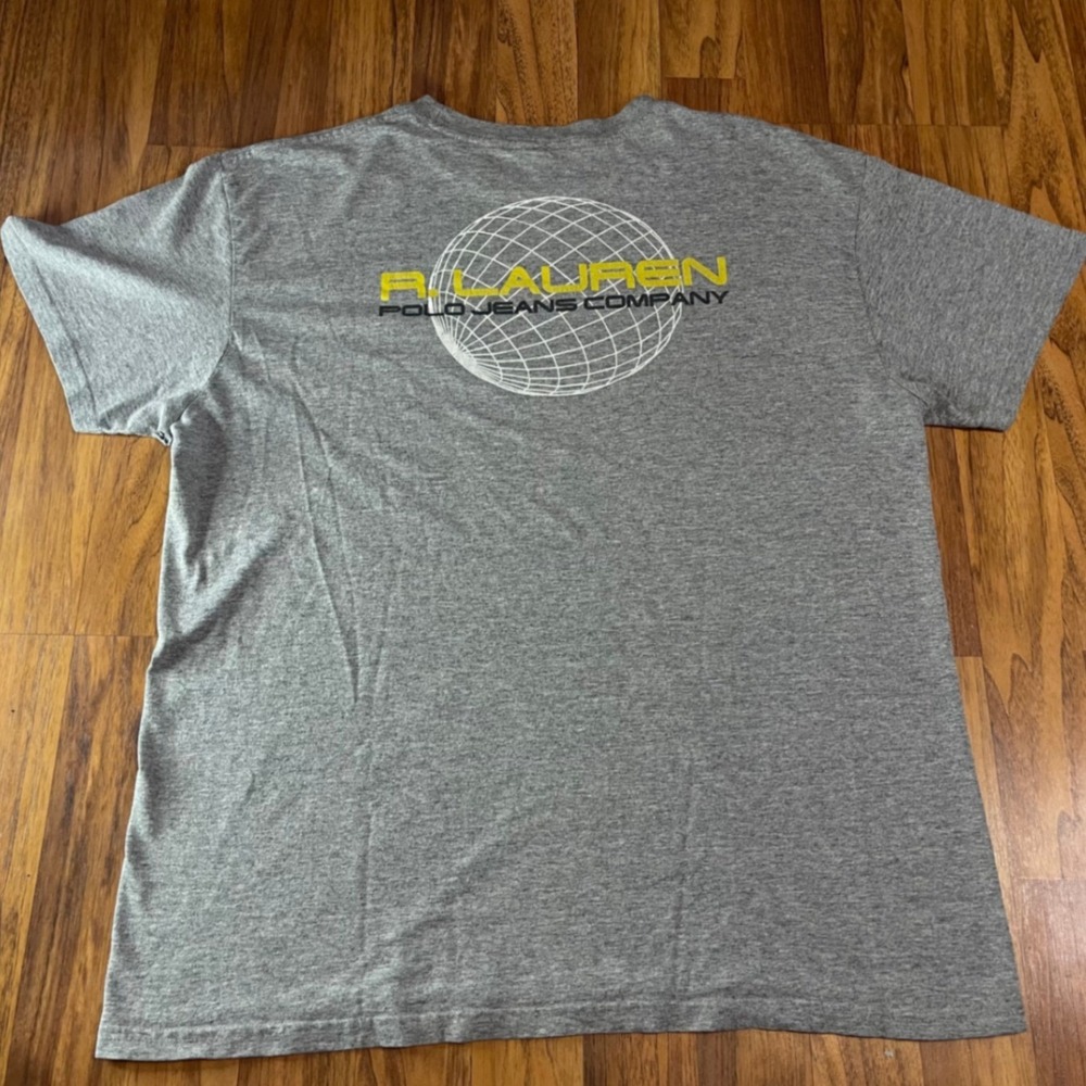 Polo Jeans Co Ralph Lauren 2001 Globe Graphic T-Shirt Mens L Gray Vintage Style